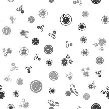 Set Clock with arrow, Time to travel, and on seamless pattern. Vector Stock Illustration