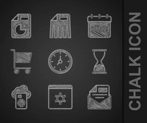 Set Clock, Browser setting, Mail and e-mail, Old hourglass, Cloud database Stock Illustration