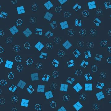 Set Clock, Calendar and clock, 24 hours and Stopwatch on seamless pattern Stock Illustration