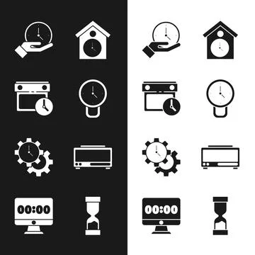 Set Clock, Calendar and clock, Retro wall watch, Time Management, Digital alarm Stock Illustration