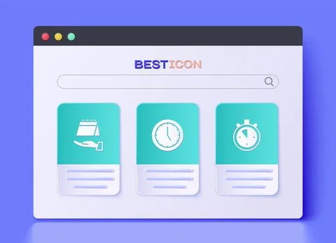 Set Clock, Calendar and Stopwatch icon. Vector Stock Illustration