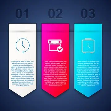 Set Clock, Calendar with check mark and Alarm clock. Business infographic tem イラスト素材