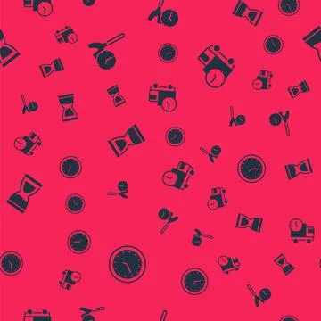 Set Clock, Cleaning time, Old hourglass and Delivery truck and on seamless Illustrazione stock