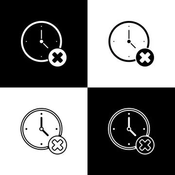 Set Clock delete icon isolated on black and white background. Time symbol.  V Stock Illustration