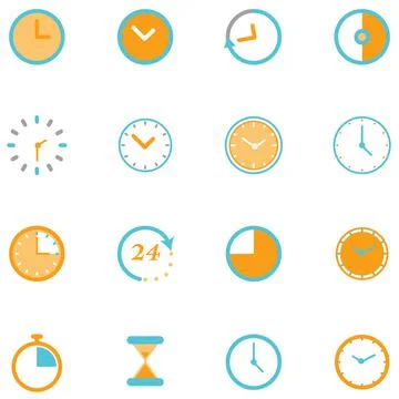 Set of clock flat icon. Perfect circle timer symbol 640x640x pixels vector il 스톡 일러스트