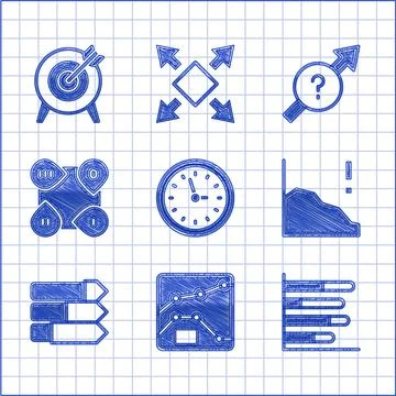 Set Clock, Graph, chart, diagram, Pie infographic, Financial growth decrease Stock Illustration