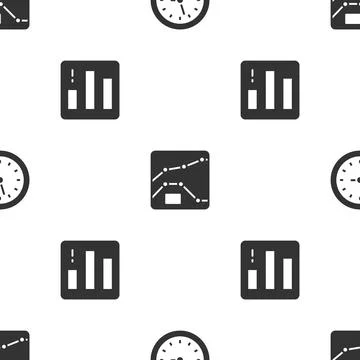 Set Clock, Graph, chart, diagram and Pie infographic on seamless pattern. V.. Stock Illustration
