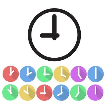 Set of clock icon flat design, stock vector illustration Illustrazione stock