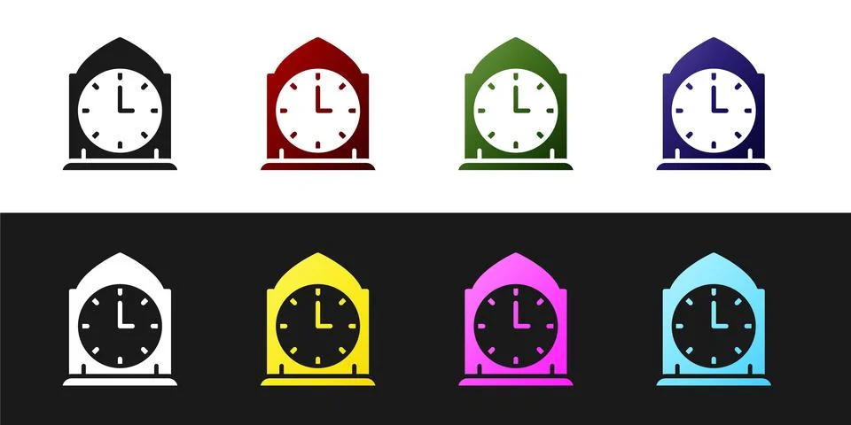 Set Clock icon isolated on black and white background. Time symbol. Vector Ilustração Stock