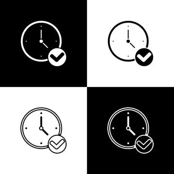 Set Clock icon isolated on black and white background. Time symbol.  Vector Illustrazione stock