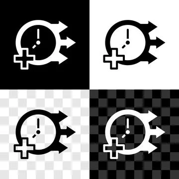 Set Clock icon isolated on black and white, transparent background. Time sy.. 스톡 일러스트