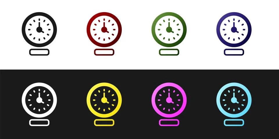 Set Clock icon isolated on black and white background. Time symbol.  Vector Illustrazione stock
