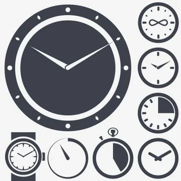 Set of Clock Icons Stock Illustration