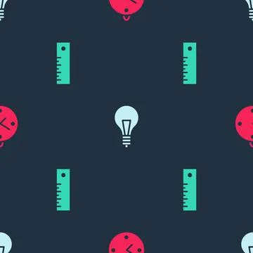 Set Clock, Light bulb with concept of idea and Ruler on seamless pattern. Vector Stock Illustration