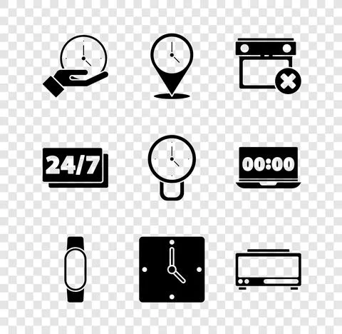 Set Clock, Location with clock, Calendar date delete, Smartwatch, Digital alarm 스톡 일러스트