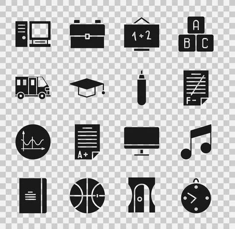 Set Clock, Music note, tone, Exam paper with incorrect answers, Chalkboard 스톡 일러스트