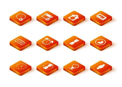 Set Clock, Old hourglass, Digital alarm clock, Alarm, Location with, Smartwat Illustrazione stock