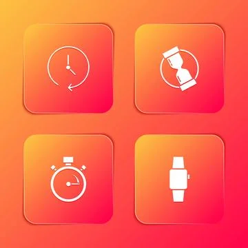 Set Clock, Old hourglass, Stopwatch and Smartwatch icon. Vector Stock Illustration