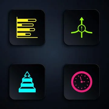 Set Clock, Pie chart infographic, Pyramid infographics and Arrow. Black square Stock Illustration
