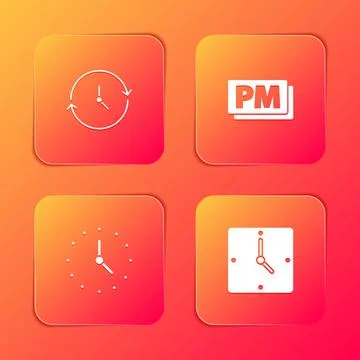 Set Clock, PM,  and  icon. Vector Stock Illustration