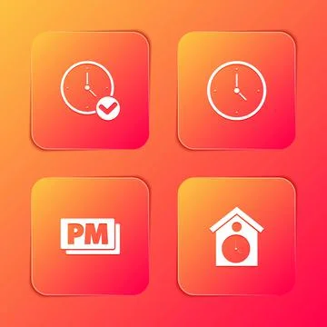 Set Clock, , PM and Retro wall watch icon. Vector Stock Illustration