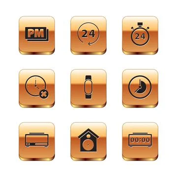Set Clock PM, Digital alarm clock, Retro wall watch, Smartwatch, delete Stock Illustration