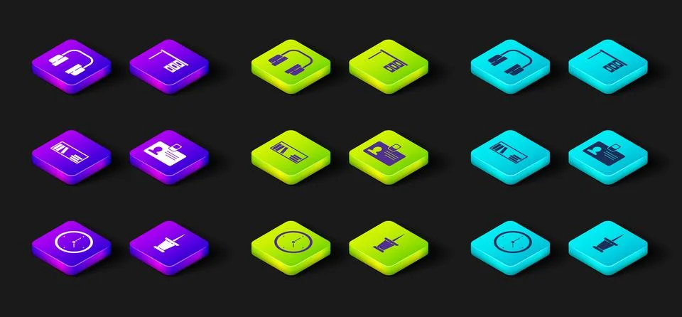 Set Clock, Push pin, Shelf with books, Identification badge, Office desk and 스톡 일러스트