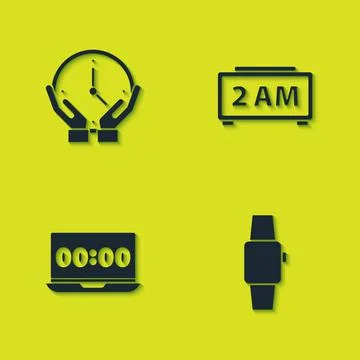 Set Clock, Smartwatch, on laptop and Digital alarm clock icon. Vector Stock Illustration