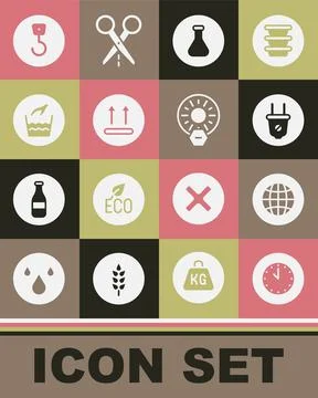 Set Clock, Social network, Electric plug, Test tube and flask, Temperature wash 스톡 일러스트
