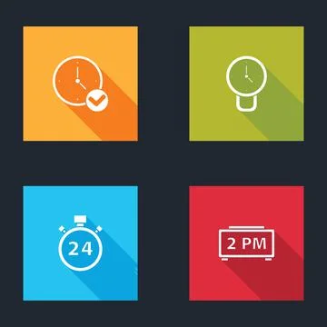 Set Clock, , Stopwatch 24 hours and Digital alarm clock icon. Vector Stock Illustration