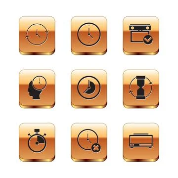 Set Clock, Stopwatch, delete, Time Management, Calendar with check mark, Digital Stock Illustration
