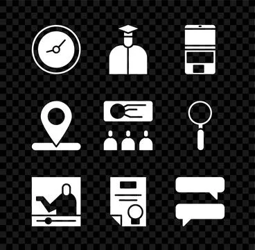 Set Clock, Student, Laptop, Online education, Certificate template, Speech .. Stock Illustration