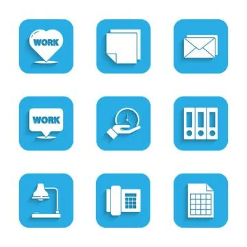 Set Clock, Telephone, File document, Office folders, Table lamp, Location with イラスト素材