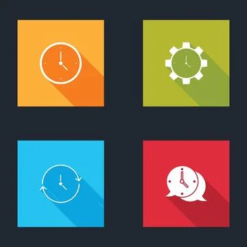 Set Clock, Time Management,  and speech bubble icon. Vector 库存插图