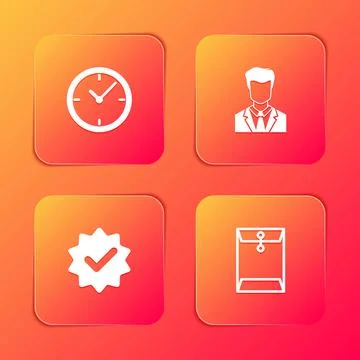 Set Clock, User of man in business suit, Approved and check mark and Envelope Stock Illustration