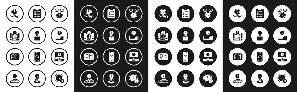 Set Clock, Work time, Project plan, Time to sleep, To do list planning, Monitor Stock Illustration