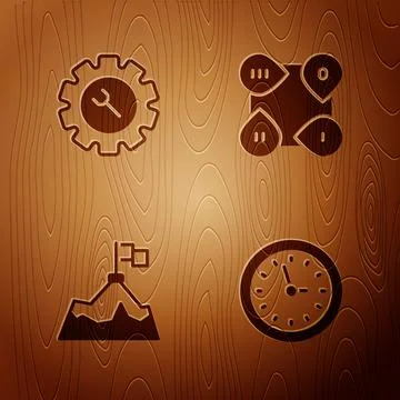 Set Clock, Wrench and gear, Mountains with flag and Infographic element on .. Stock Illustration
