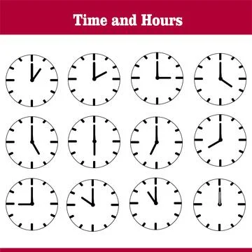 Set of clocks and time hours Stock Illustration