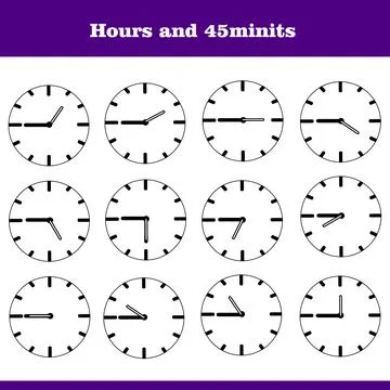 Set of clocks and time hours 45 mints Stock Illustration