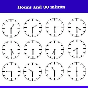 Set of clocks and time hours 30 mints Stock Illustration