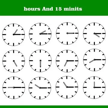 Set of clocks and time hours 15 mints Stock Illustration