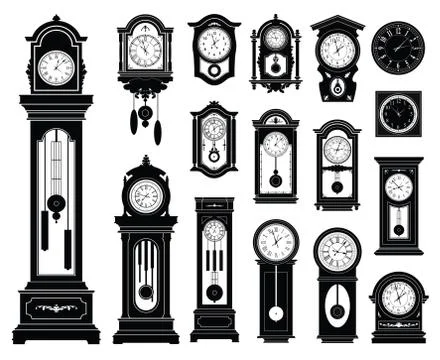 Set of clocks. Vector illustration. Ilustración de archivo