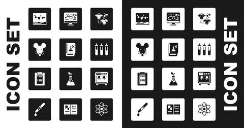 Set Cloning, Genetic engineering book, Experimental mouse, Chemical formula Stock Illustration