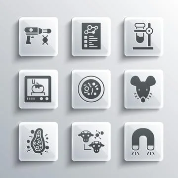 Set Cloning, Magnet, Experimental mouse, Petri dish with bacteria, Bacteria, 3D Stock Illustration