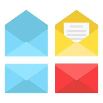 Set of closed and open envelopes with document, stock vector illustration Stock Illustration