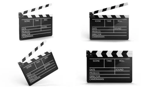Set of closed and open movie clapper or clapperboard isolated on white Stock Illustration