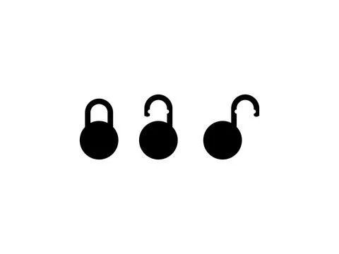 Set of the Closed and Open Padlock Silhouette, Flat Style Stock Illustration