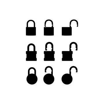Set of the Closed and Open Padlock Silhouette, Flat Style Stock Illustration