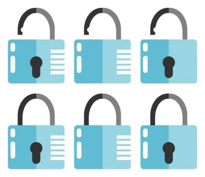 Set of closed and opened locks. Flat design Stock Illustration