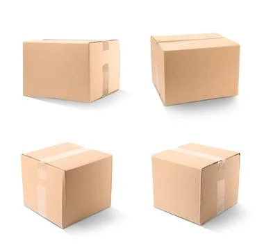 Set of closed cardboard boxes on white background Stock Photos